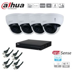 Kit caméra de surveillance Dahua - 4 caméras blanches IP Starlight 4MP + enregistreur + câble