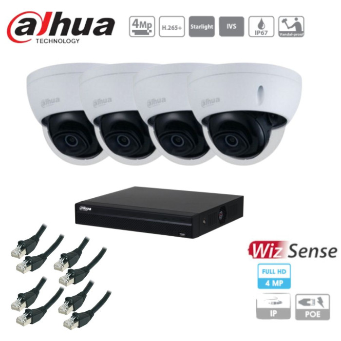 DAHUA Kit IP Poe 2 caméras dômes à bulle 2 Mpx Vision Nocturne 30m