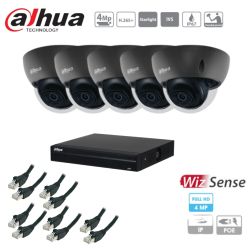 Kit caméra de surveillance Dahua - 5 caméras noires IP Starlight 4MP + enregistreur + disque dur + câble