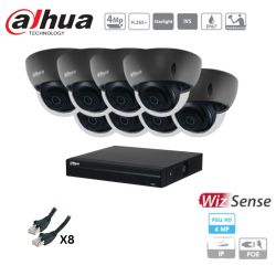 Kit caméra de surveillance Dahua - 8 caméras noires IP Starlight 4MP + enregistreur + disque dur + câble