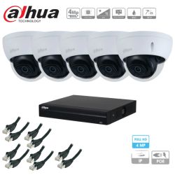 Kit caméra de surveillance Dahua - 5 caméras blanches IP 4MP + enregistreur + disque dur + câblage