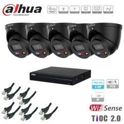 Kit caméra de surveillance Dahua - 5 caméras noires IP TIOC 2.0 4MP + enregistreur + câble
