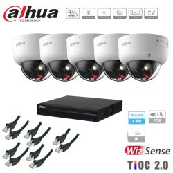Kit caméra de surveillance Dahua - 5 caméras blanches IP TIOC 2.0 4MP + enregistreur + câble