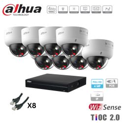 Kit caméra de surveillance Dahua - 8 caméras blanches IP TIOC 2.0 4MP + enregistreur + disque dur + câble