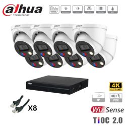 Kit caméra de surveillance Dahua - 8 caméras blanches IP TIOC 2.0 5MP + enregistreur + disque dur 1To + câblage