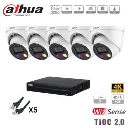 Kit caméra de surveillance Dahua - 5 caméras blanches IP TIOC 2.0 5MP + enregistreur + disque dur 1To + câblage
