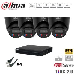 Kit caméra de surveillance Dahua - 4 caméras noires 8MP/4K IP TIOC 2.0 + enregistreur + disque dur 1To + câblage